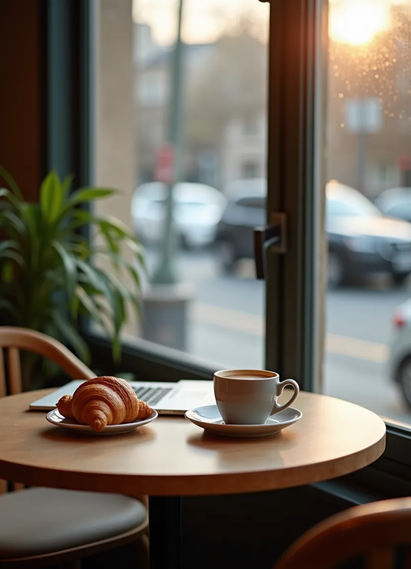 Original photo, coffee cup on a café table