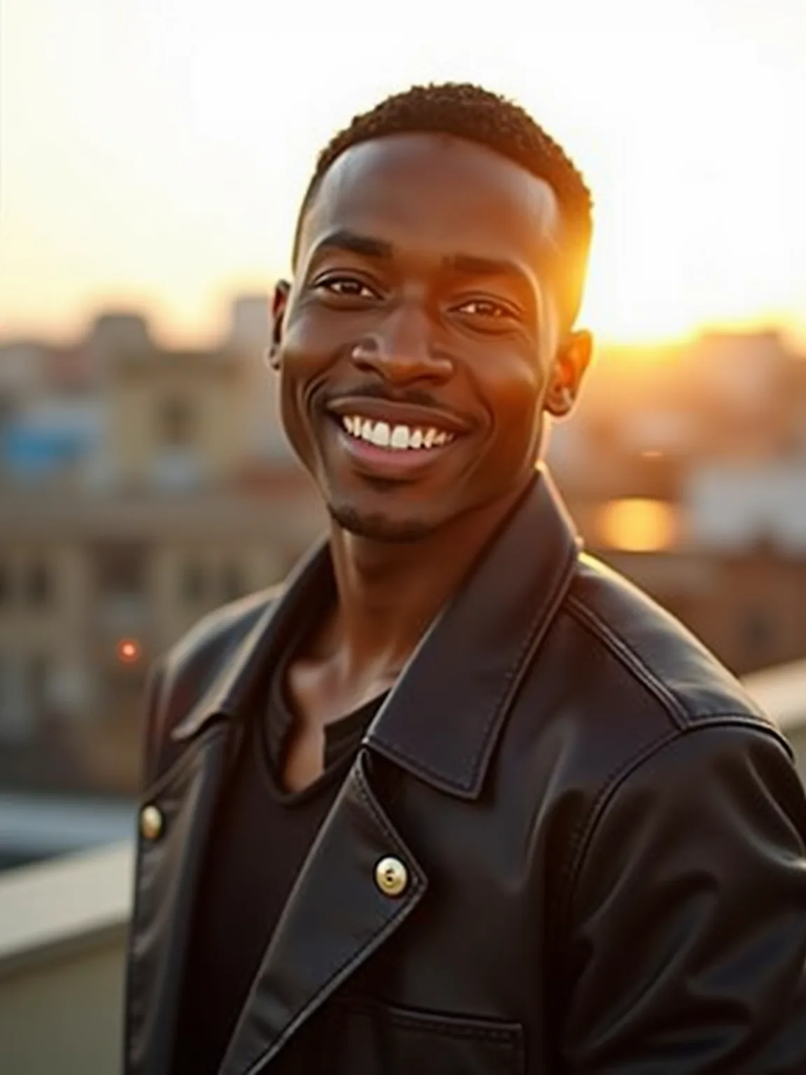 Golden-hour streetwear portrait